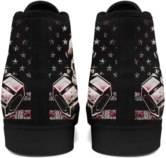 Womens/Mens Fashion High Top Canvas Shoes Lace Up Skull Black Canvas Sneaker Non Slip Casual Comfortable Walking Tennis Shoes