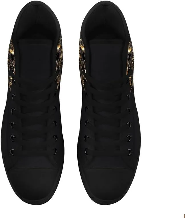 Womens/Mens Fashion High Top Canvas Shoes Lace Up Skull Black Canvas Sneaker Non Slip Casual Comfortable Walking Tennis Shoes