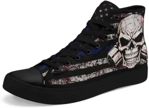 Womens/Mens Fashion High Top Canvas Shoes Lace Up Skull Black Canvas Sneaker Non Slip Casual Comfortable Walking Tennis Shoes