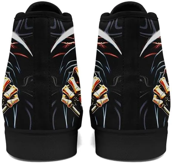 Womens/Mens Fashion High Top Canvas Shoes Lace Up Skull Black Canvas Sneaker Non Slip Casual Comfortable Walking Tennis Shoes