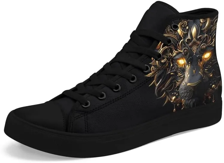 Womens/Mens Fashion High Top Canvas Shoes Lace Up Skull Black Canvas Sneaker Non Slip Casual Comfortable Walking Tennis Shoes