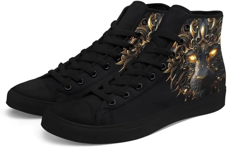 Womens/Mens Fashion High Top Canvas Shoes Lace Up Skull Black Canvas Sneaker Non Slip Casual Comfortable Walking Tennis Shoes