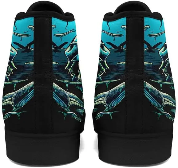 Womens/Mens Fashion High Top Canvas Shoes Lace Up Skull Black Canvas Sneaker Non Slip Casual Comfortable Walking Tennis Shoes