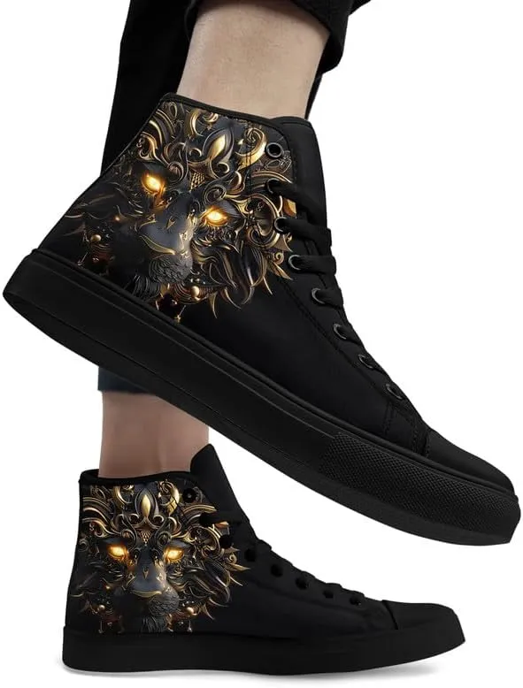 Womens/Mens Fashion High Top Canvas Shoes Lace Up Skull Black Canvas Sneaker Non Slip Casual Comfortable Walking Tennis Shoes