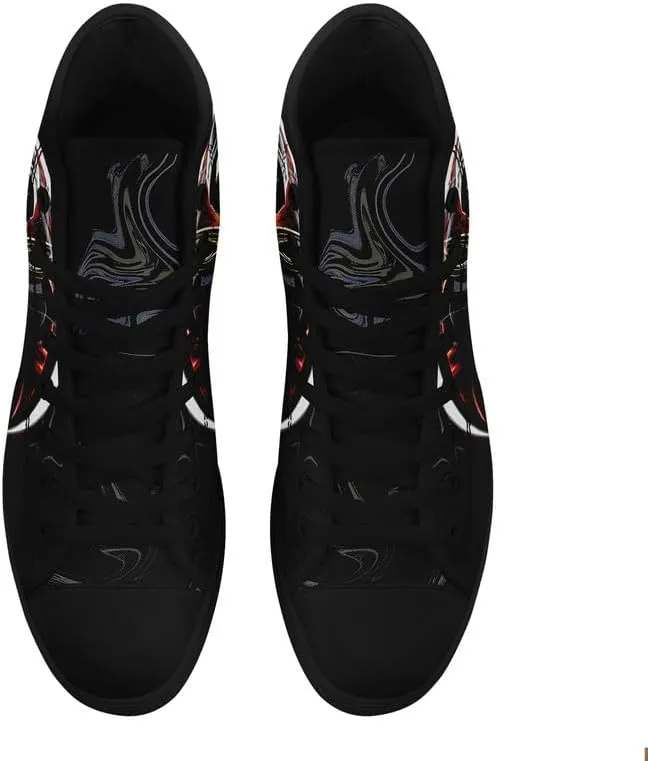 Womens/Mens Fashion High Top Canvas Shoes Lace Up Skull Black Canvas Sneaker Non Slip Casual Comfortable Walking Tennis Shoes