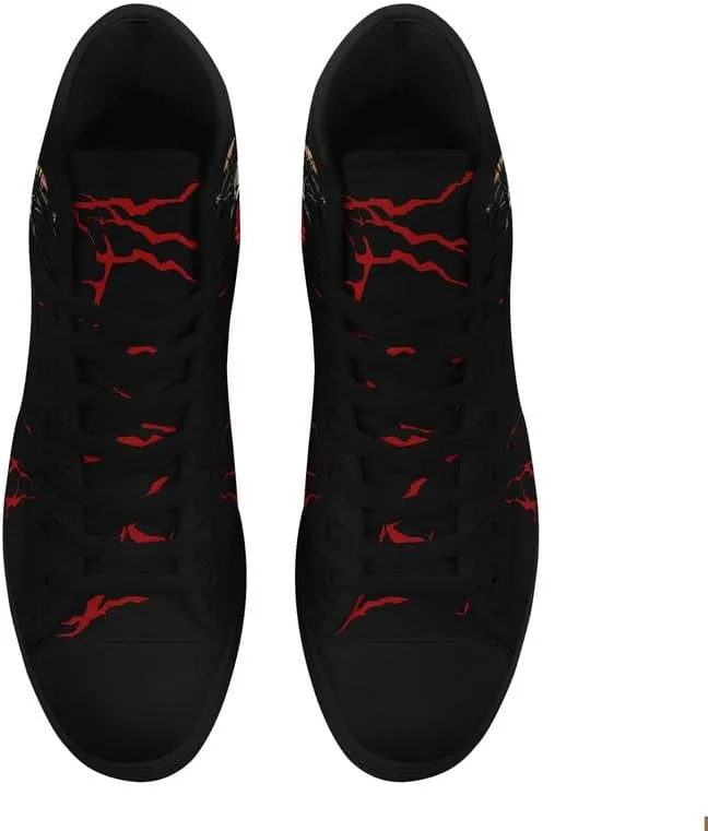 Womens/Mens Fashion High Top Canvas Shoes Lace Up Skull Black Canvas Sneaker Non Slip Casual Comfortable Walking Tennis Shoes