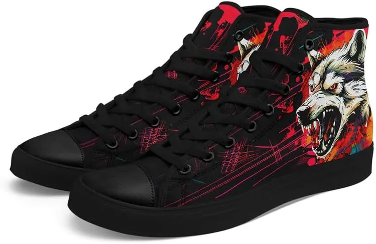 Womens/Mens Fashion High Top Canvas Shoes Lace Up Skull Black Canvas Sneaker Non Slip Casual Comfortable Walking Tennis Shoes