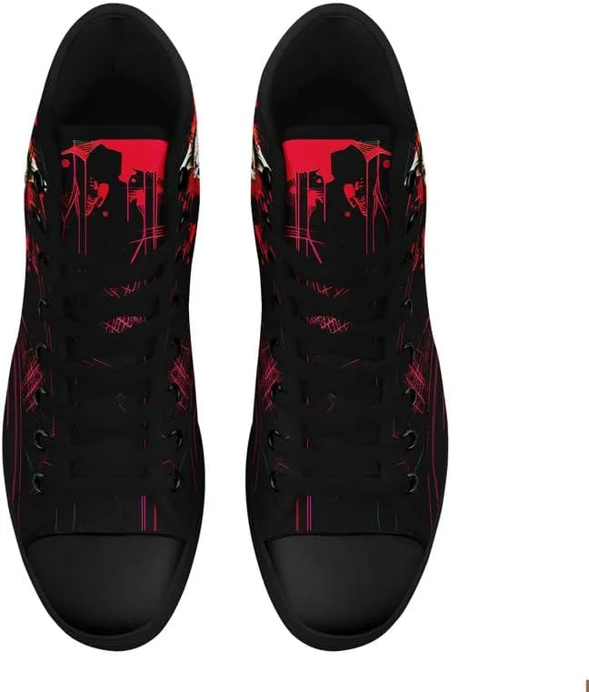 Womens/Mens Fashion High Top Canvas Shoes Lace Up Skull Black Canvas Sneaker Non Slip Casual Comfortable Walking Tennis Shoes