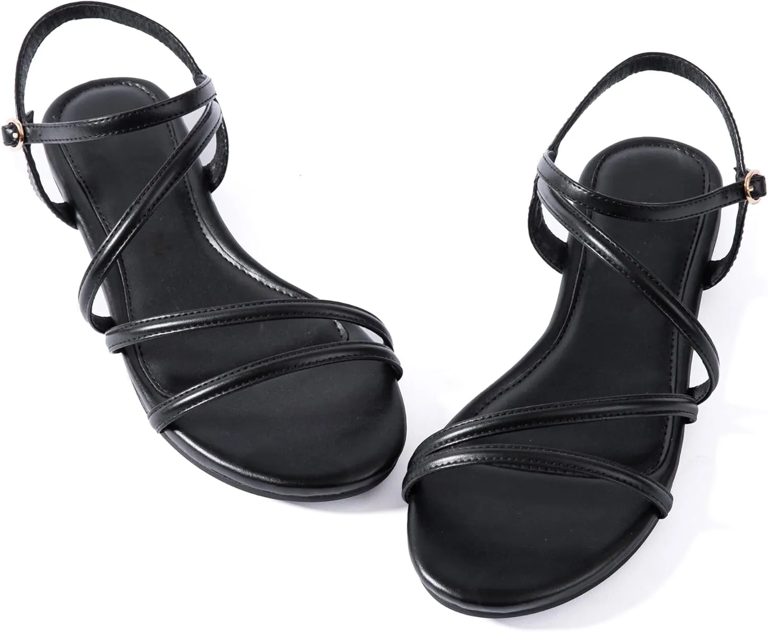 YANWENFANG Women Strappy Flat Sandals, Leather Dressy Summer Slides