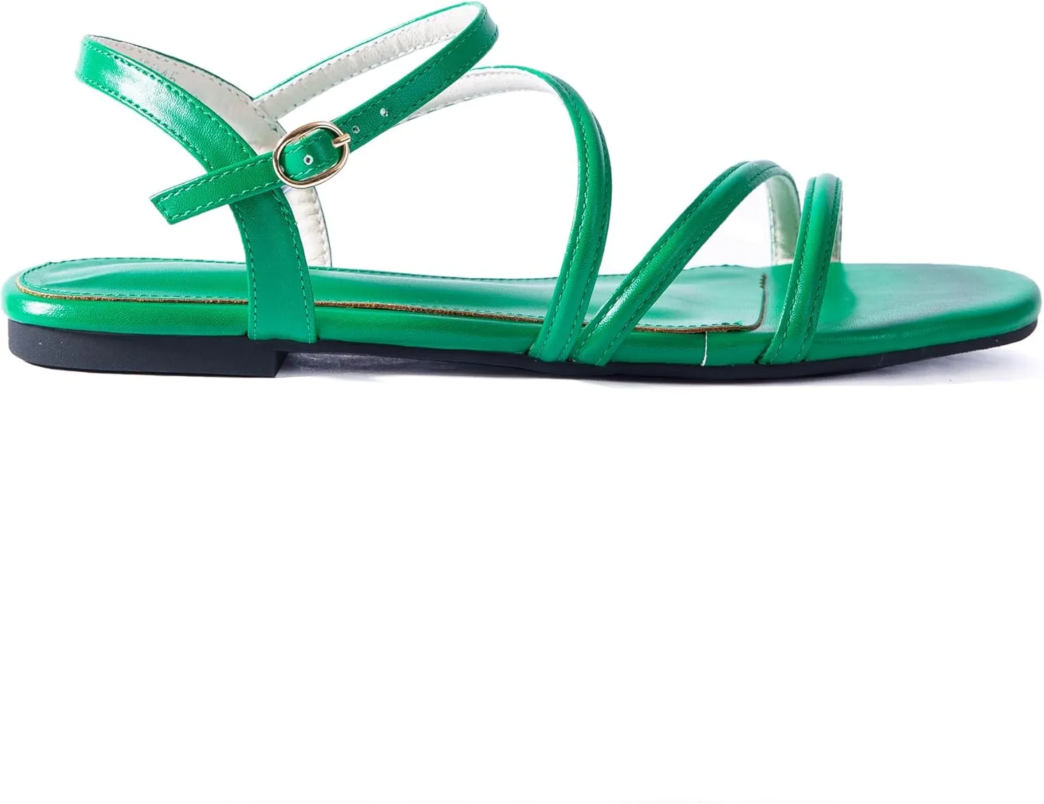 YANWENFANG Women Strappy Flat Sandals, Leather Dressy Summer Slides
